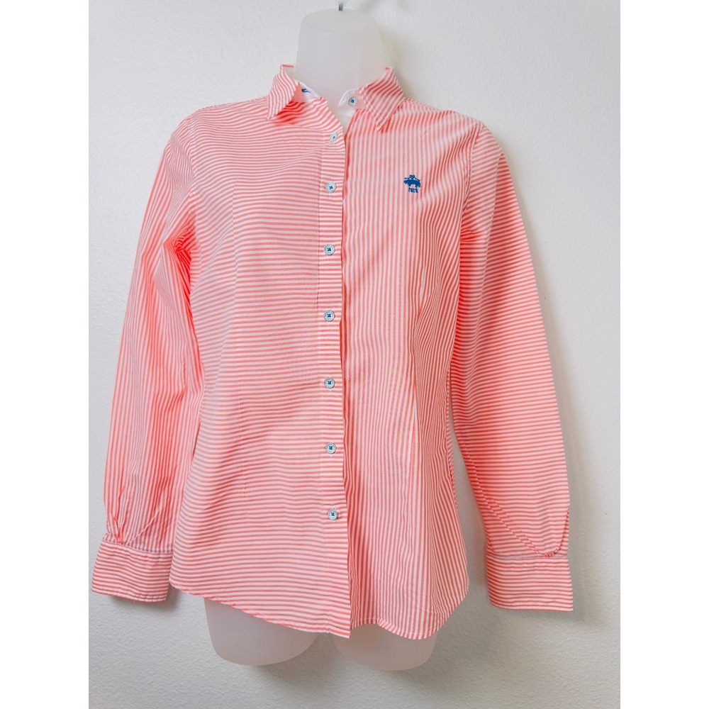 Brooks Brothers Red Fleece Orange White Striped Button Down Shirt Womens Size 2